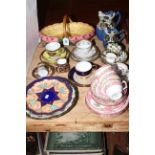 Collection of decorative china including cabinet cups and saucers, Sarreguerines flower basket, etc.