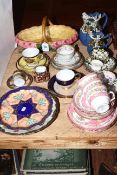 Collection of decorative china including cabinet cups and saucers, Sarreguerines flower basket, etc.