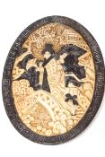 Bretby chinoiserie oval plaque, 39cm by 25cm.