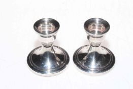 Pair silver dwarf candlesticks, mark rubbed, modern.