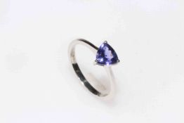 Platinum Tanzanite Trillion seven faceted solitaire ring, stone 1.