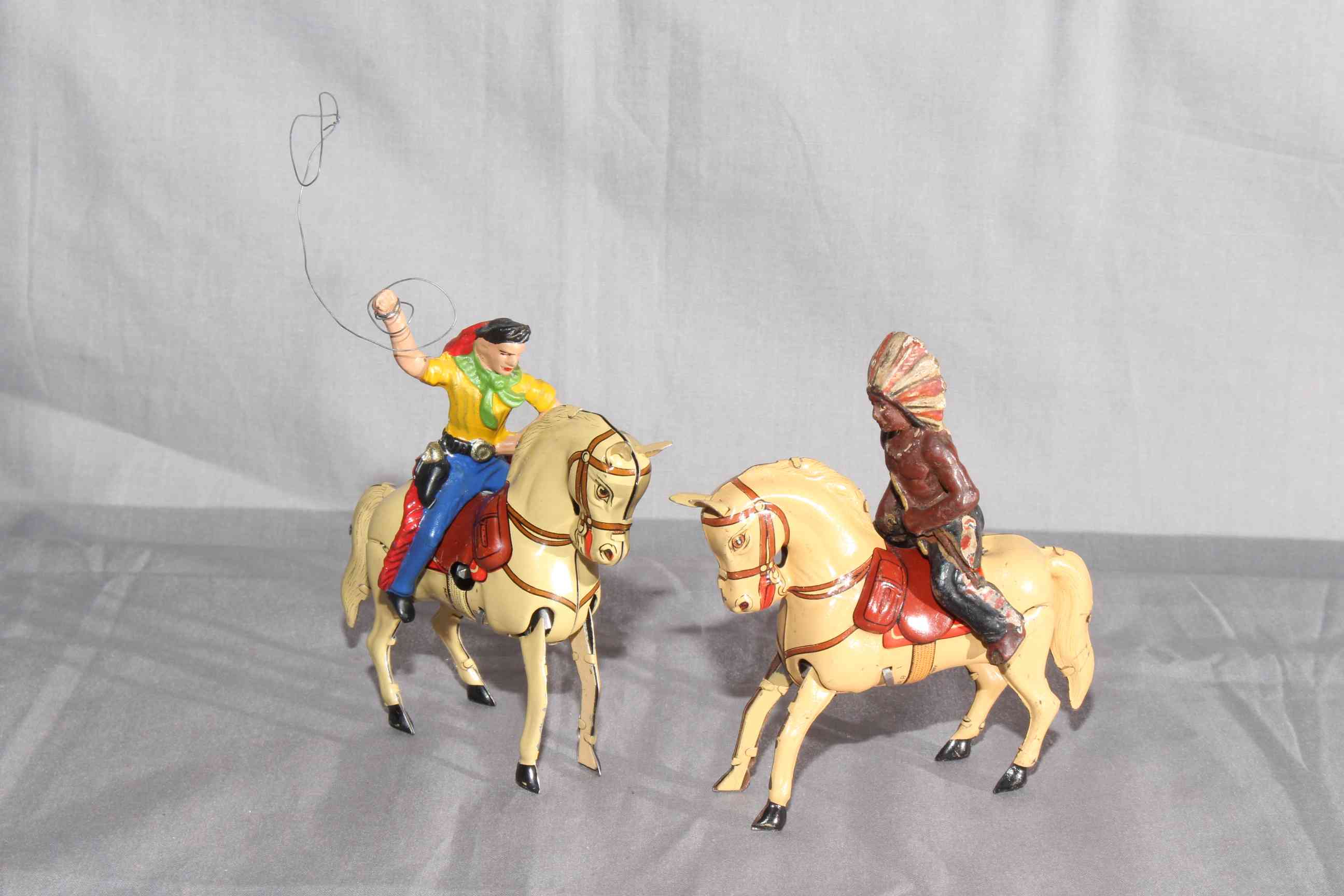 DRGM US Zone Germany clockwork Tinplate Cowboy & Indian on Horseback. Excellent (2). - Image 2 of 2