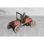 German tinplate clockwork 2 Seat Car. Original paint with wear and minor surface corrosion.