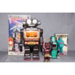 SH Japan battery operated Fighting Robot, Mighty Robot and unknown loose plastic Robot.