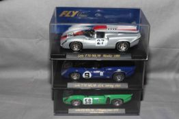 3 Fly Slot Cars Lola T70 Mk3B, Magny Cours 1970, Sebring 1969 and Alcaniz 1999.