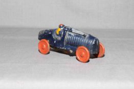 Fairy pre war Japanese clockwork die-cast Single Seat Racing Car. Paint loss to bonnet top.