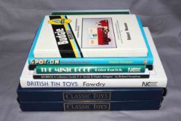 Five Toy collectors reference books, British Tin Toys, Benbros, Minic, Budgie,