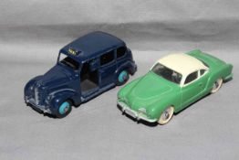 Dinky 40h Austin Taxi and 187 Volkswagen Karmann Ghia Coupe. Very Good to Excellent unboxed.