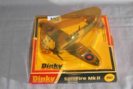 Dinky 741 Spitfire MkII. Near Mint in Excellent box (lid has darkened) complete with decal sheet.