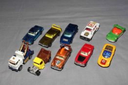 Ten Corgi Rockets, Ford Holmes Wrecker, Jaguar Pace Control Car,