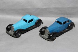 Post War Dinky 36b Bentley and 36d Rover. Very Good unboxed.