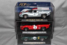 3 Fly Slot Cars Lola T70 Mk3B, Alcaniz 1999, Elkhart lake HSR 2003 and 1000 Km Spa 1970.