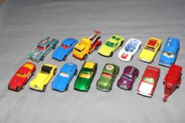 Fifteen Corgi Juniors cars and commercial vehicles, BVRT Racing Mini, Jaguar E Type,