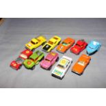 Ten Matchbox Superfast cars, Dragster, Ford Mustang, Ford Capri, Ford RS2000, BMW and Baja Buggy.