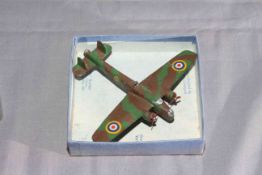 Wartime Dinky 62t Armstrong Whitworth Whitley Bomber with gliding hole.