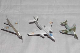 Three Dinky Jet Fighters, French 60 Vautour SNCASO, 734 Super marine Swift and 737 P1B Lightning.