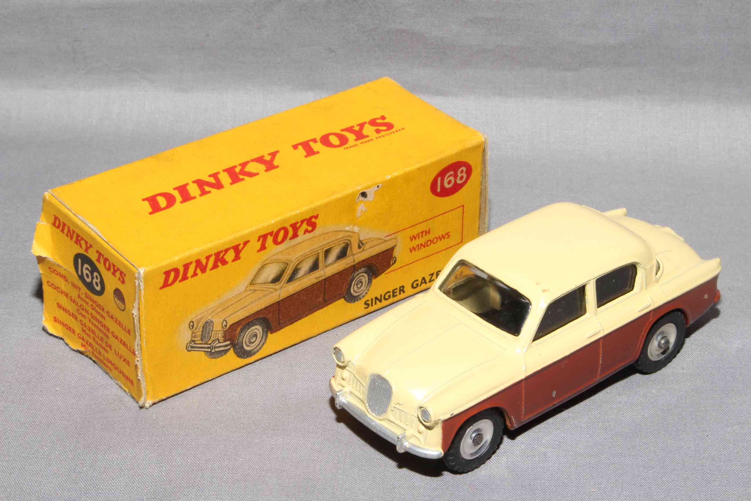 Dinky 168 Singer Gazelle. Near Mint in Fair box with correct colour spot.