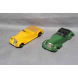 Dinky 38b Sunbeam Talbot and 38d Alvis with light green hubs. Very Good to Excellent unboxed.