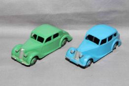 Dinky 40a Riley Saloon and 40b Triumph 1800. Excellent unboxed.