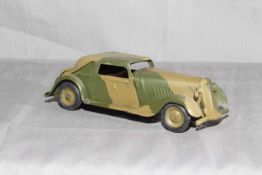 Triang Minic 19M CF clockwork tinplate Army Vauxhall Cabriolet.