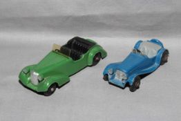 Dinky 38d Alvis and 38f Jaguar SS100 Sports Car. Very Good to Excellent unboxed.