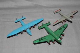 Dinky 60w Flying Boat with brass roller, 62y Giant High Speed Monoplane and 62r Four Engined Liner.