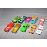 Ten Matchbox Superfast cars, Baja Buggy, Rolls Royce, VW Fastback, Ford GT40 and Dragster.