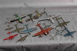 Quantity of play worn aircraft and parts including Dinky, Tootsietoys. Poor to Good unboxed.