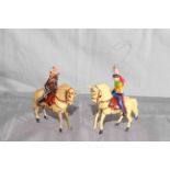 DRGM US Zone Germany clockwork Tinplate Cowboy & Indian on Horseback. Excellent (2).