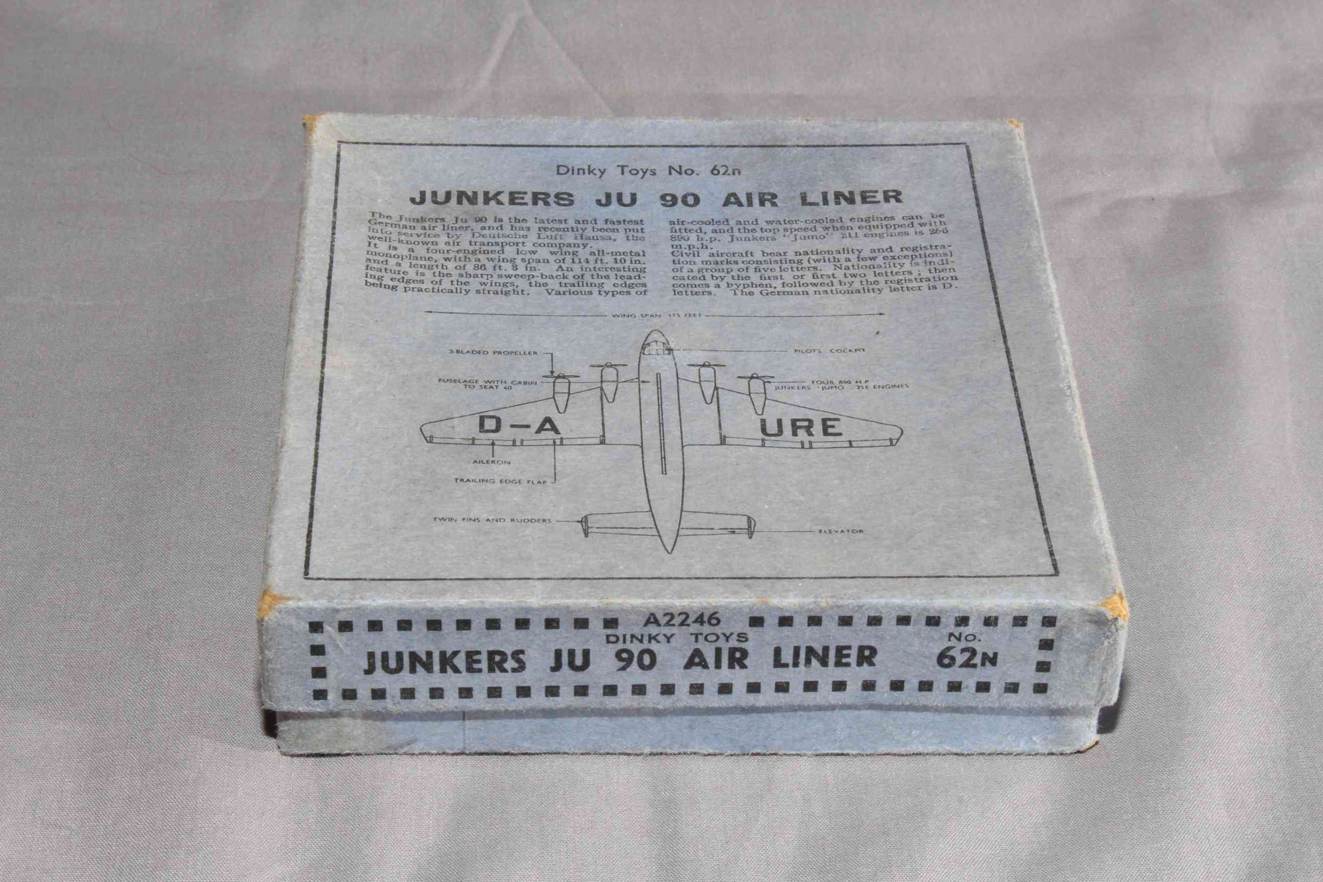 Pre War Dinky 62h Junkers ju89 Air Liner with gliding hole. - Image 2 of 2