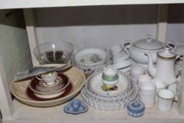 Wedgwood and other collectors plates, nativity scene, flan dishes, dinnerware and various china.