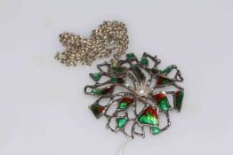 Silver and enamel pendant by Karl Jorgen Otteren for David Anderson, with chain necklace,