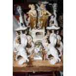 Pair of Continental cherub wall brackets and pair of matching vases, pair of classical figures,