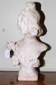 Art Nouveau alabaster bust of Paguette, 42cm high.