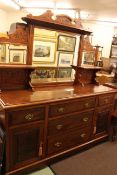 Late Victorian walnut mirror back sideboard, 180cm by 52cm by 190cm.