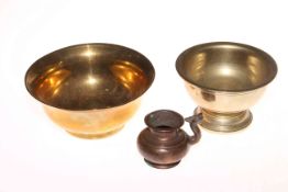 Three pieces of Eastern bronze, largest bowl 17cm diameter.