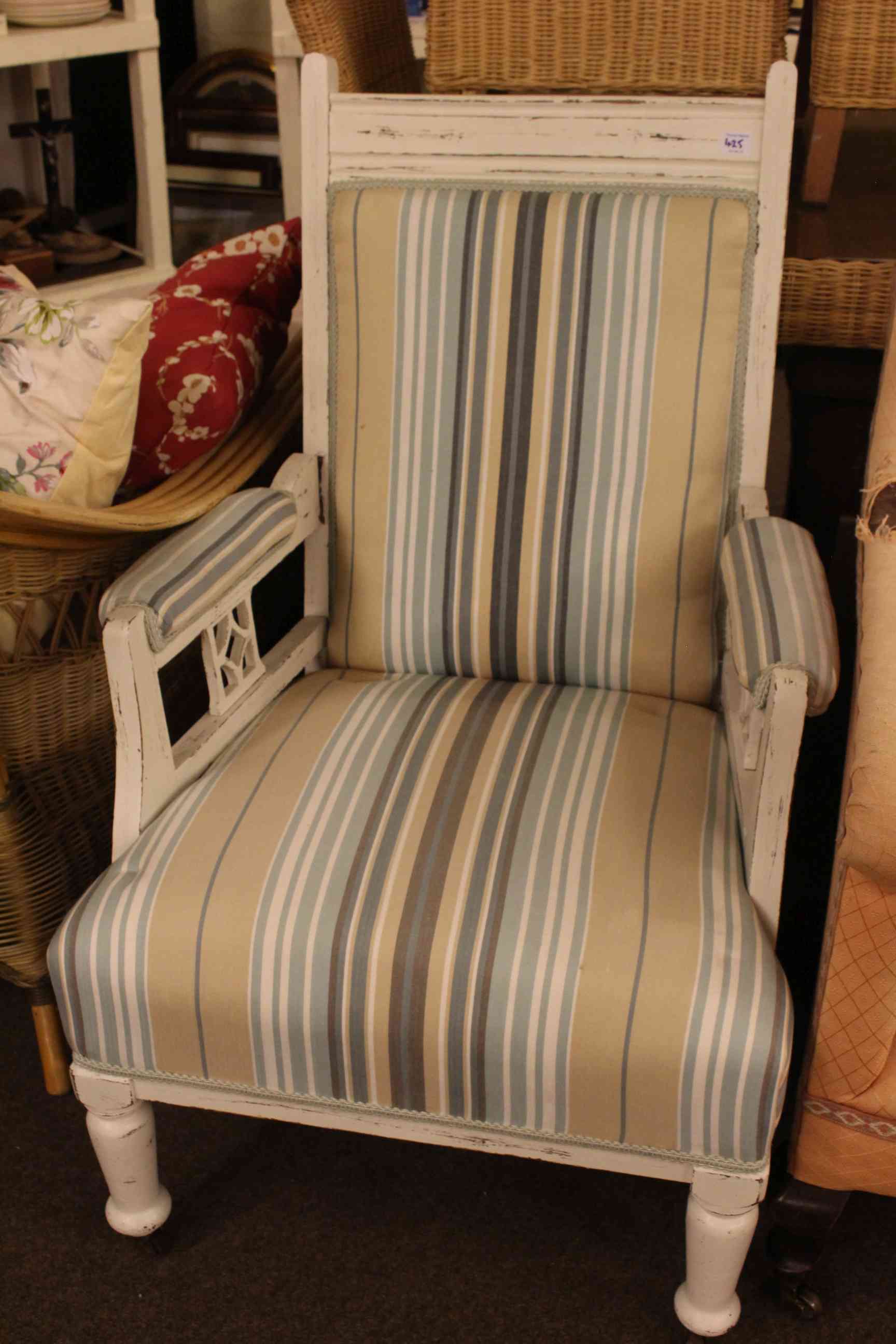 White painted Victorian armchair and white painted fauteuil. (Victorian chair loose in joints). - Image 2 of 2