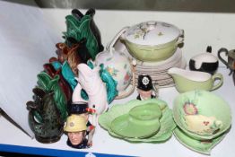 Collection of pottery fish vases, Alfred Meakin dinnerware, Carlton ware bowls,