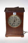 Edwardian mahogany mantel clock with silvered dial, 31.5cm high.
