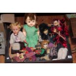 Two German witch dolls, two cat dolls, two mid 20th Century dolls and foreign two faced puppet (7).