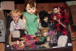 Two German witch dolls, two cat dolls, two mid 20th Century dolls and foreign two faced puppet (7).