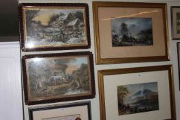 Milton Drinkwater, pair Highland paintings, fourteen various framed prints and watercolours,