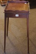 Edwardian mahogany and line inlaid gallery topped night stand having slide and on square tapering