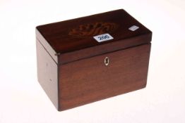 Georgian mahogany two compartment caddy with top shell inlay, 19cm wide.