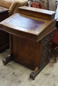 Victorian walnut and line inlaid four drawer Davenport, 82cm high by 56cm wide by 52cm deep.