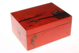 Mah-Jong pieces in Chinese lacquered box, 24cm across.