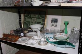 Cutlery, needlework picture, glasses, Wedgwood 'Spring Morning', coffee cans and saucers,