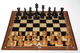 A Staunton boxwood and ebony chess set with mahogany box,