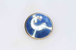 Vintage J. Tostrup blue guilloche enamel gazelle brooch, 2.8cm diameter.