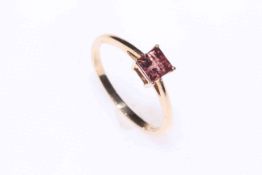 Two 9k gold rings respectively set with pink tourmaline and rabelite, sizes R and S,